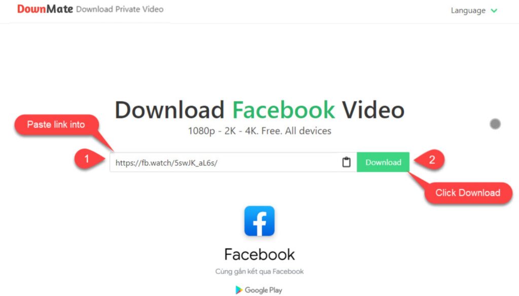 paste the url in facebook video downloader